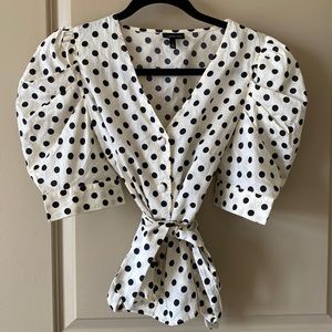 Who What Wear Target Polka Dot Tie Waist Blouse Top